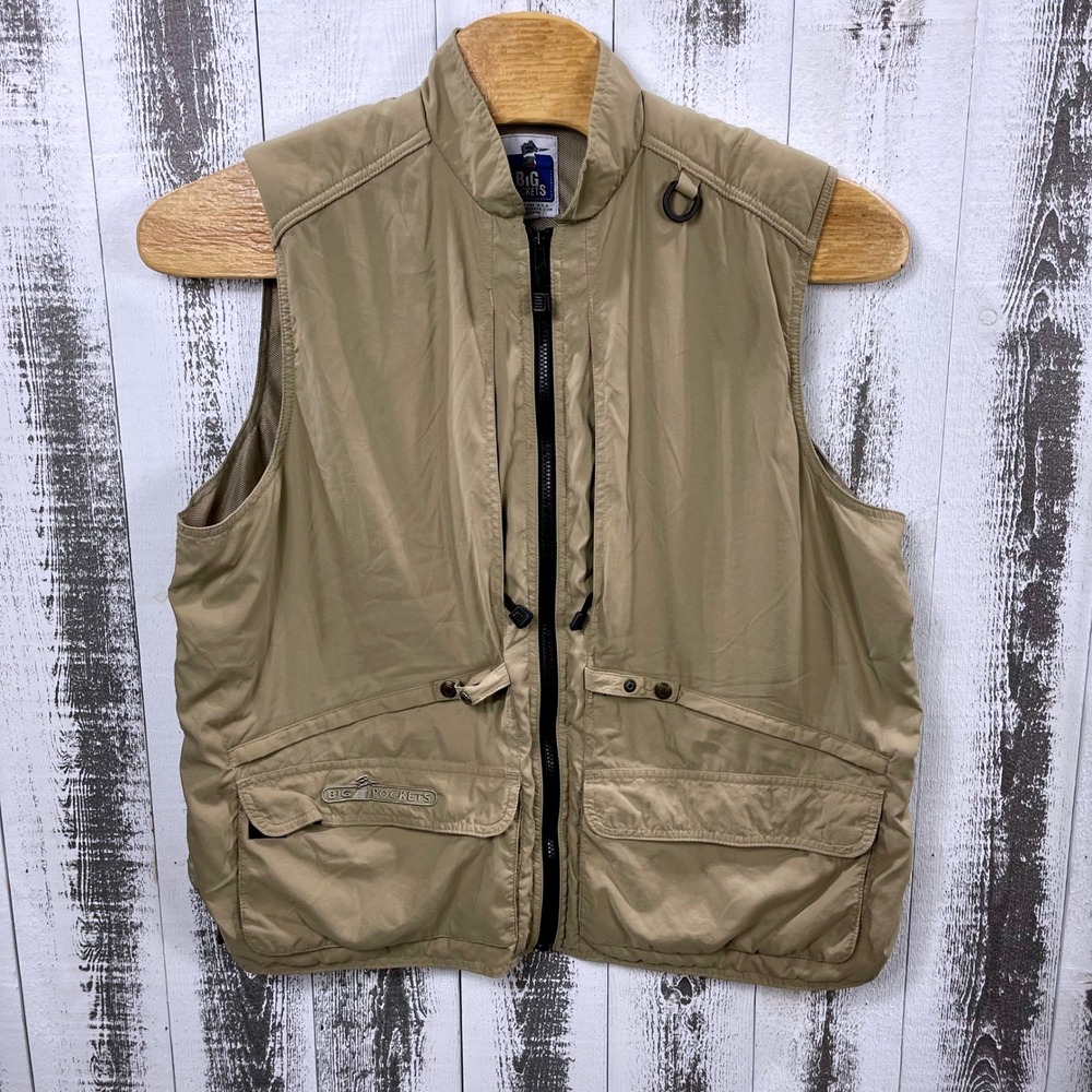 Big Pockets Fishing Vest Khaki XL Full Zip Utility Outdoor Angler Travel Vest